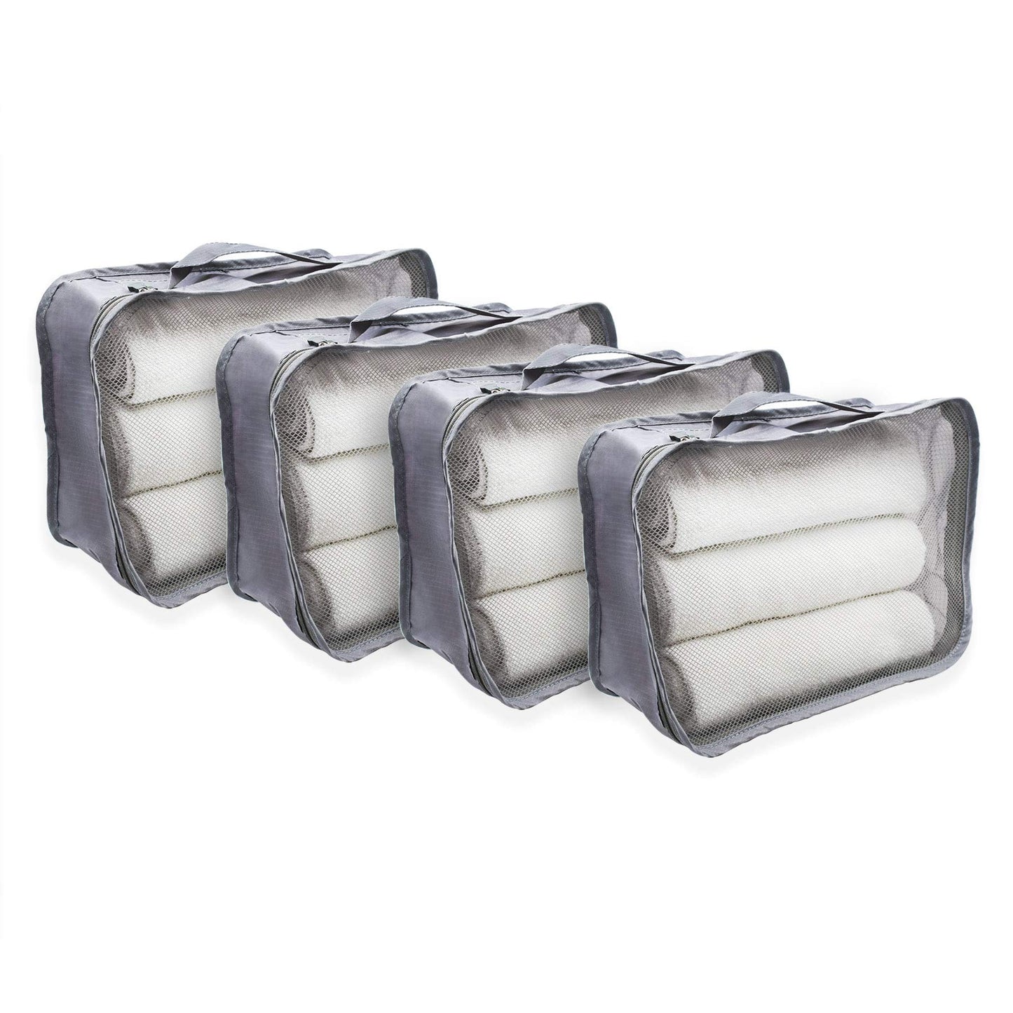 Rolling Nomad Small Multi-Purpose Packing Cubes Travel Luggage Organizers Lightweight Expandable/Compression Bags for Clothes 4-Pack Grey