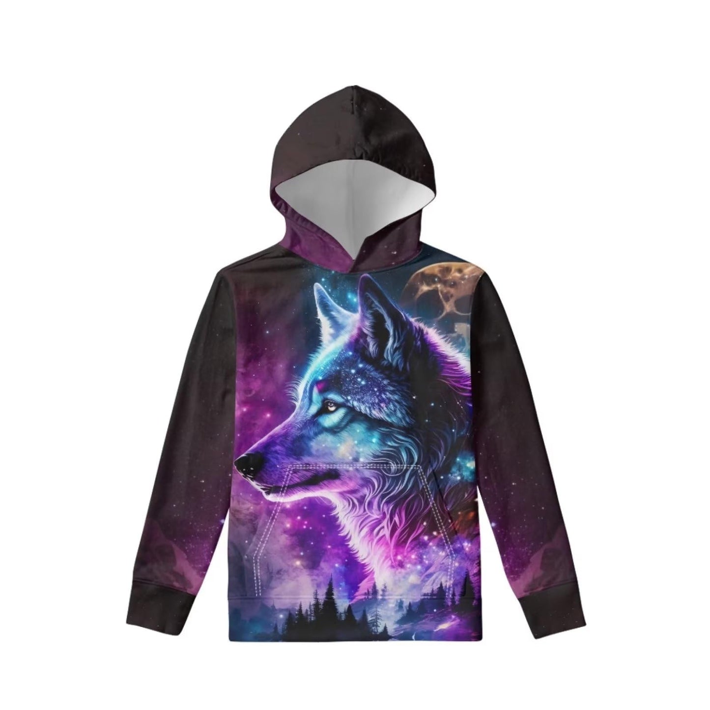ZFRXIGN Galaxy Wolf Hoodie for Boys 12 Years Cool Outfits Fall Sweatshirts Kids Teens Long Sleeve Hooded Pullover Loose Thin Sweater Spring Clothing Moon Night Tee