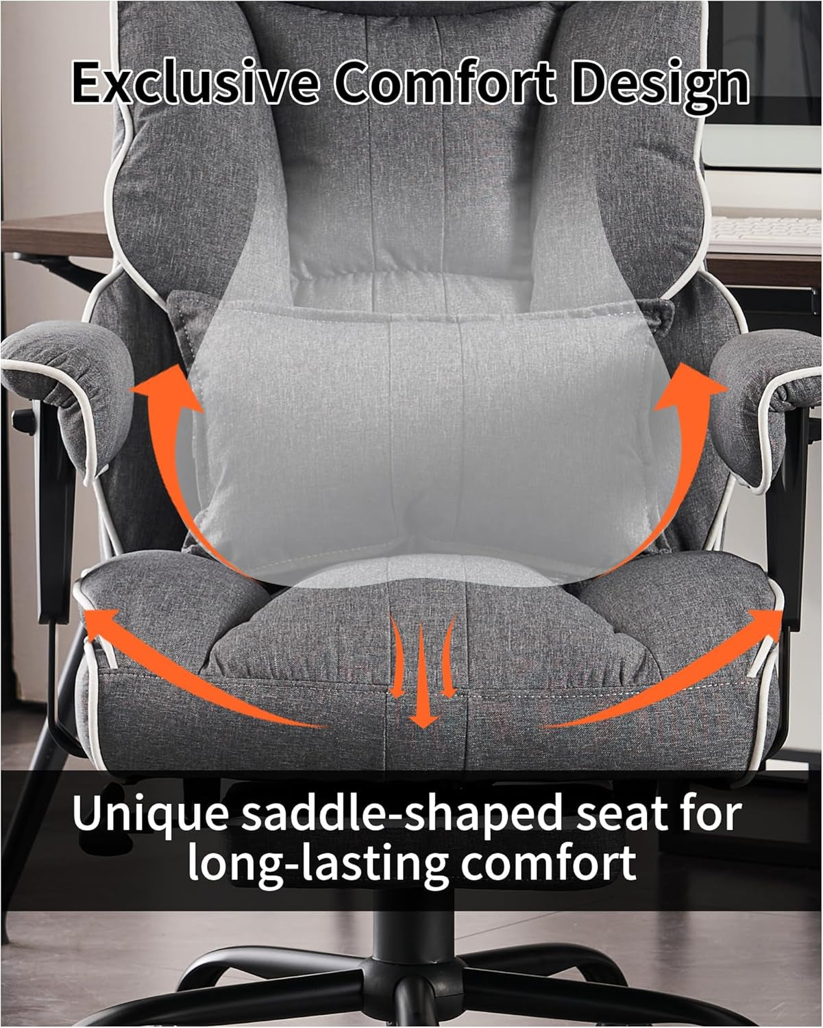 Fabric Office Chair, Big and Tall Office Chair 400 Lb Weight Capacity, High Back Executive Office Chair with Foot Rest, Ergonomic Office Chair for Back Pain Relief, Gray