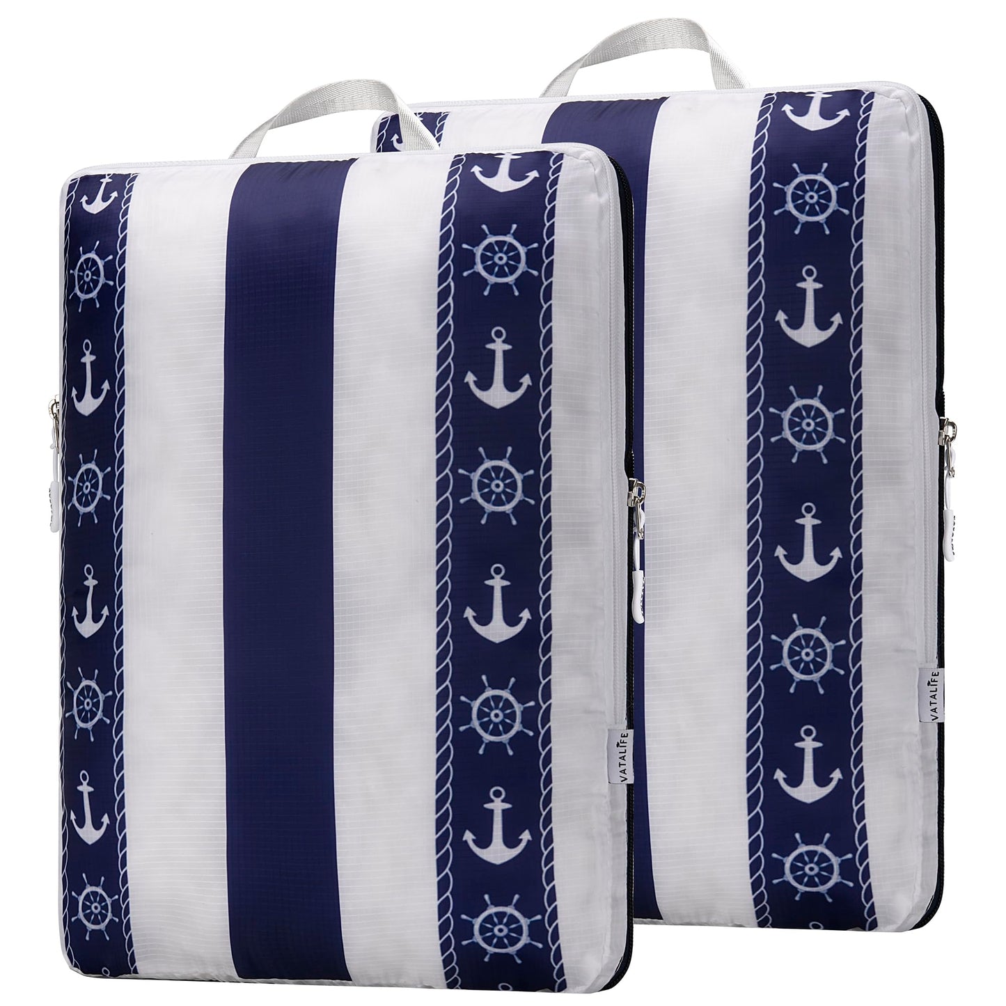 Extra Large Compression Packing Cubes for Checked Luggage Lightweight Suitcase Organizers & Space Saver Bags - Travel Cubes for Packing - Travel Essentials - 2 Piece Set X-Large - Navy Anchor