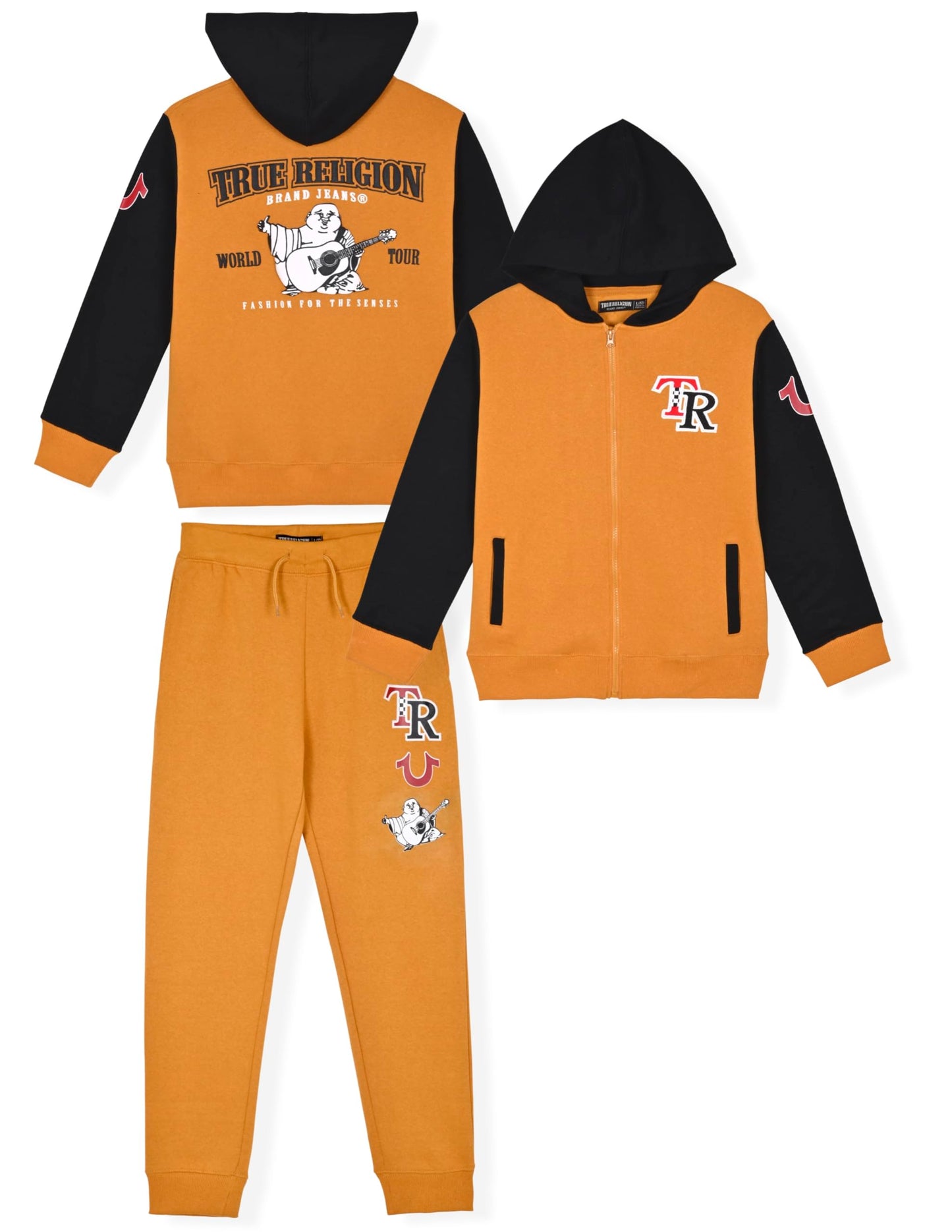 True Religion Boys Sweatshirts and Sweatpants for Kids 2 Piece Clothing Set Fleece Hoodie and Jogger Pants (US Numeric 7 Regular Yellow Varsity)
