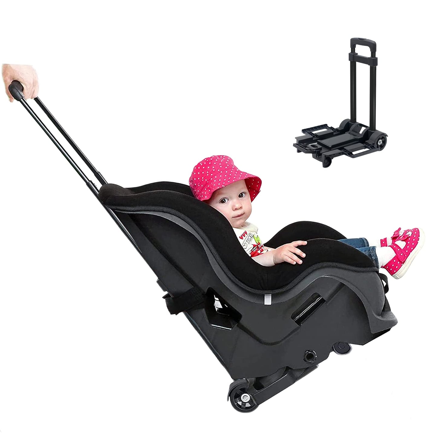 Car Seat Stroller Car Seat Carrier for Airport Car Seat Carrier with Wheels and Compact Fold Foldable Car Seat Travel Cart with Belt