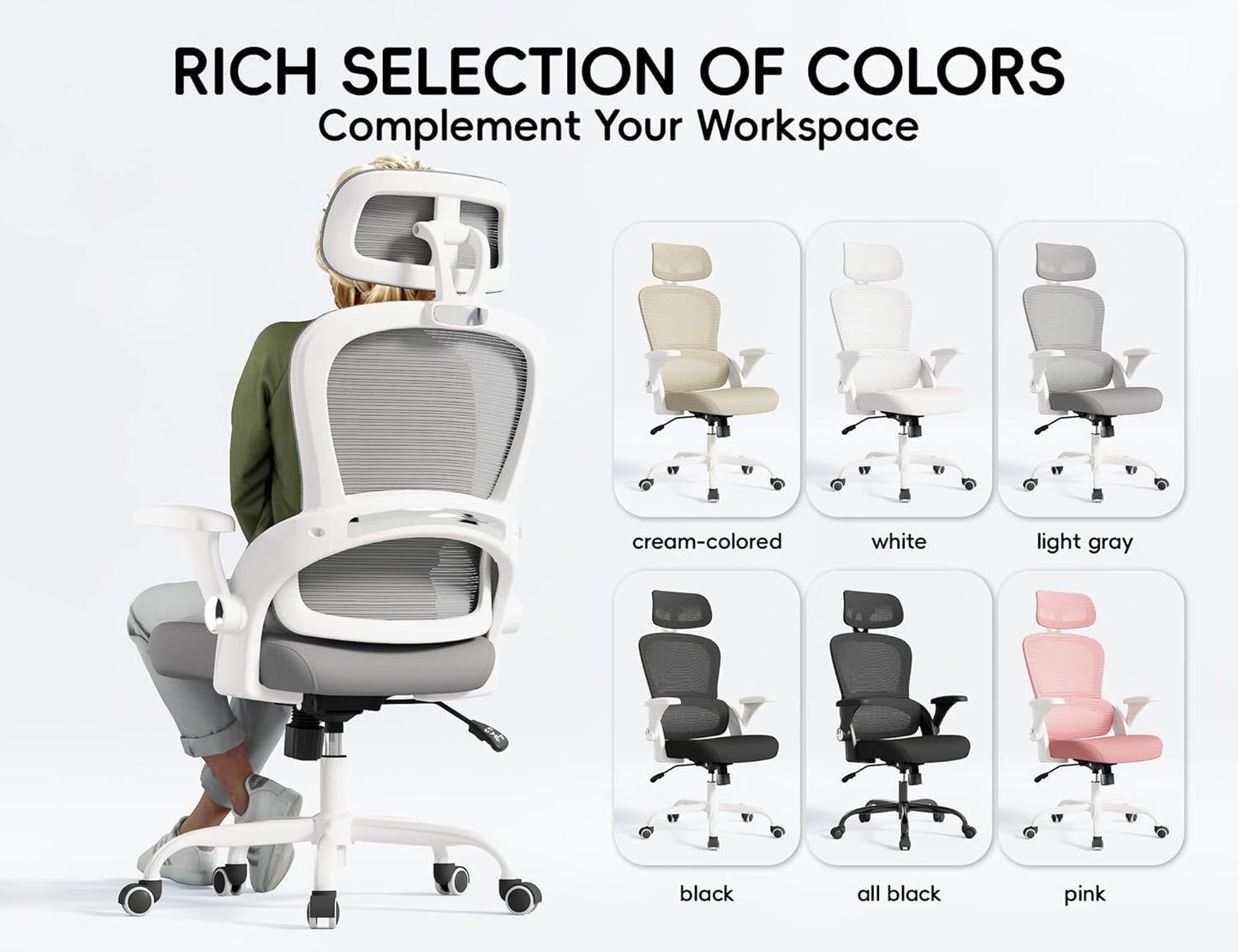 Office Chair - Ergonomic Office Chair with Back Support, Computer Chair - Home Office Desk Chairs, 330Lbs Wide Seat Big and Tall Office Chairs with Headrest, Comfy Desk Chairs (Grey)