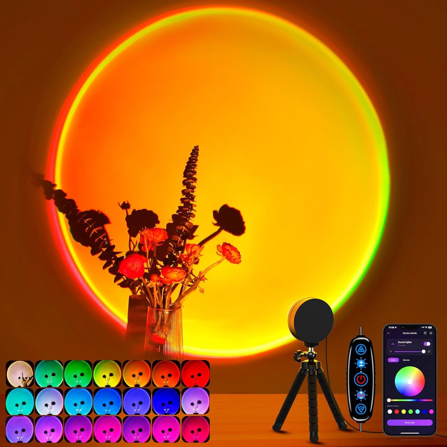 Sunset Lamp Projector Multicolor Changing LED Projection Lamp,Switch Button And
