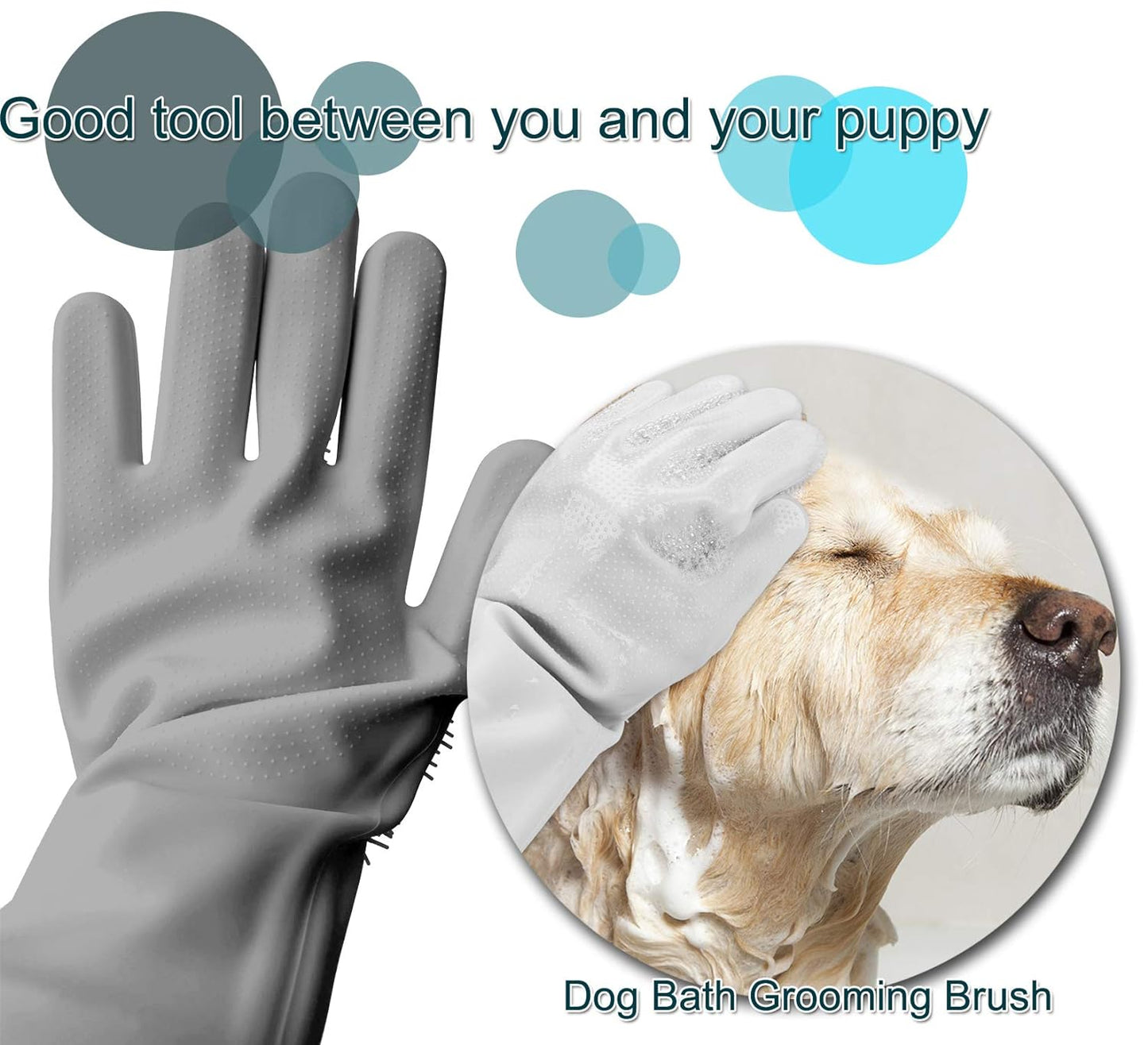 Pet Dog Bath Gloves, Grooming Brush and Hair Removal for Cat Horse (Gray)