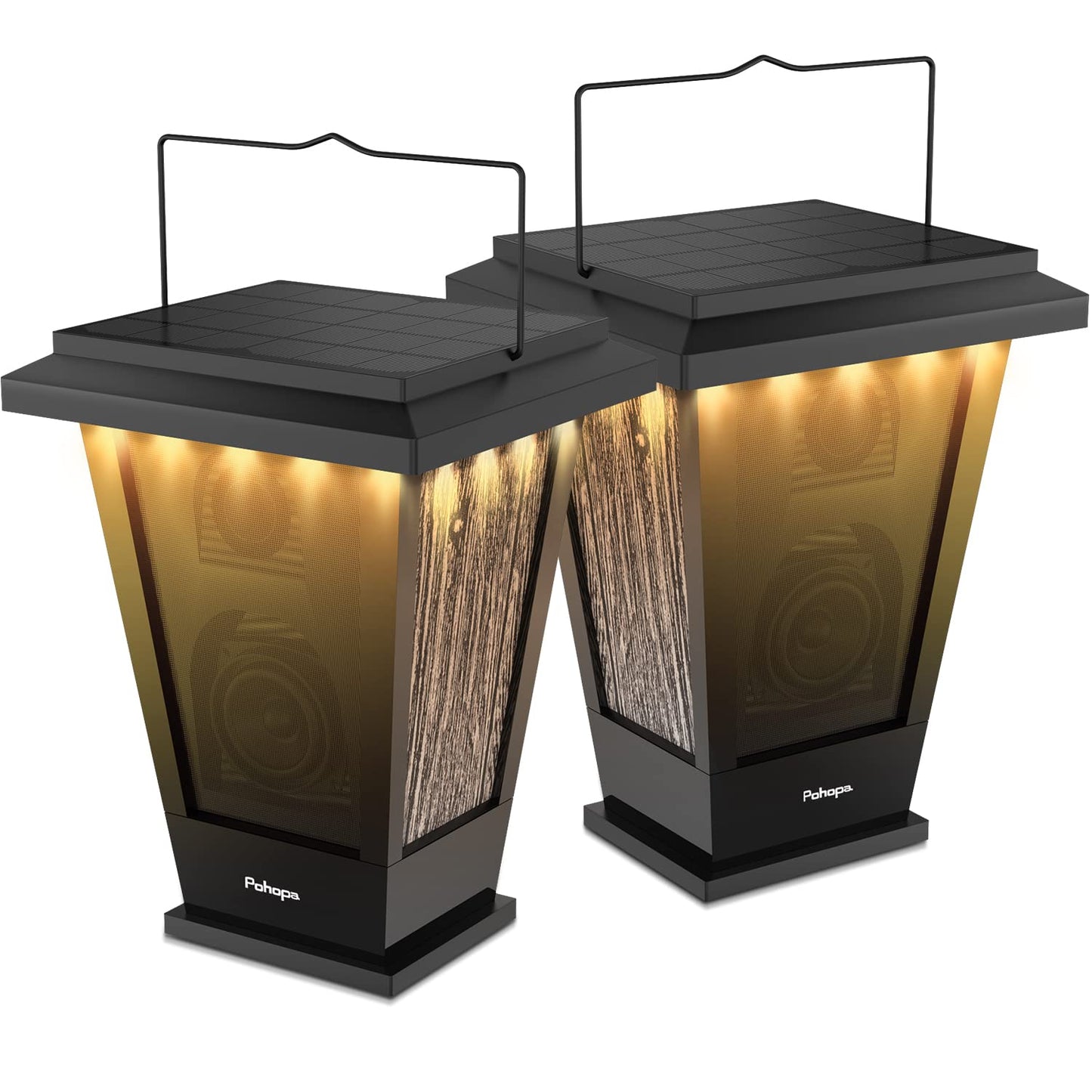 pohopa Bluetooth Speakers Waterproof Solar Powered 2 Packs True Wireless Stereo Sound 20W Speakers Dual Pairing Lantern Indoor Outdoor Speakers with 20 Piece LED Lights Richer Bass Black