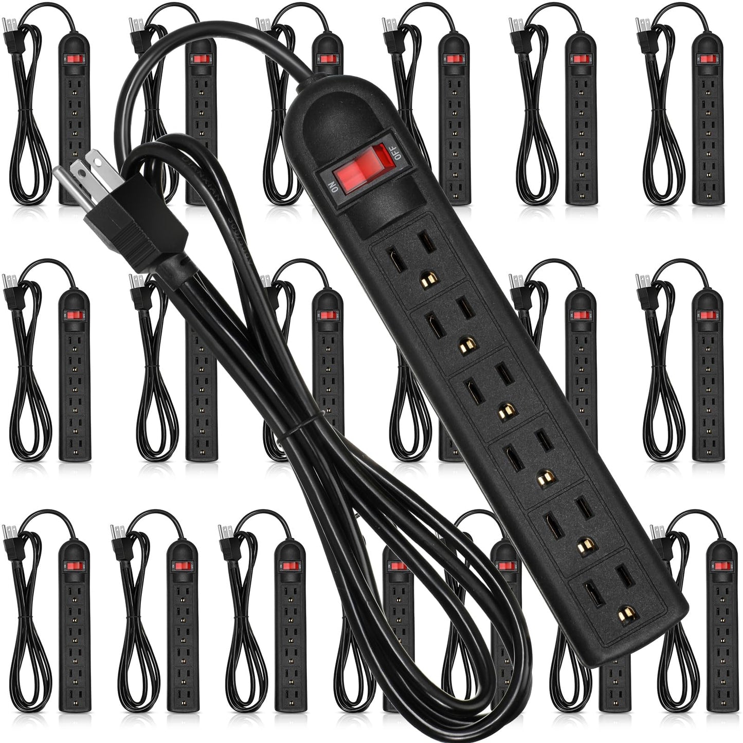 Kanayu 20 Pcs 6 Outlet Power Strip Surge Protector Long 6ft Extension Cord with Multiple Outlets Flat Plug Rectangular Power Outlet Strip Electrical Equipment for Home Office(Black)