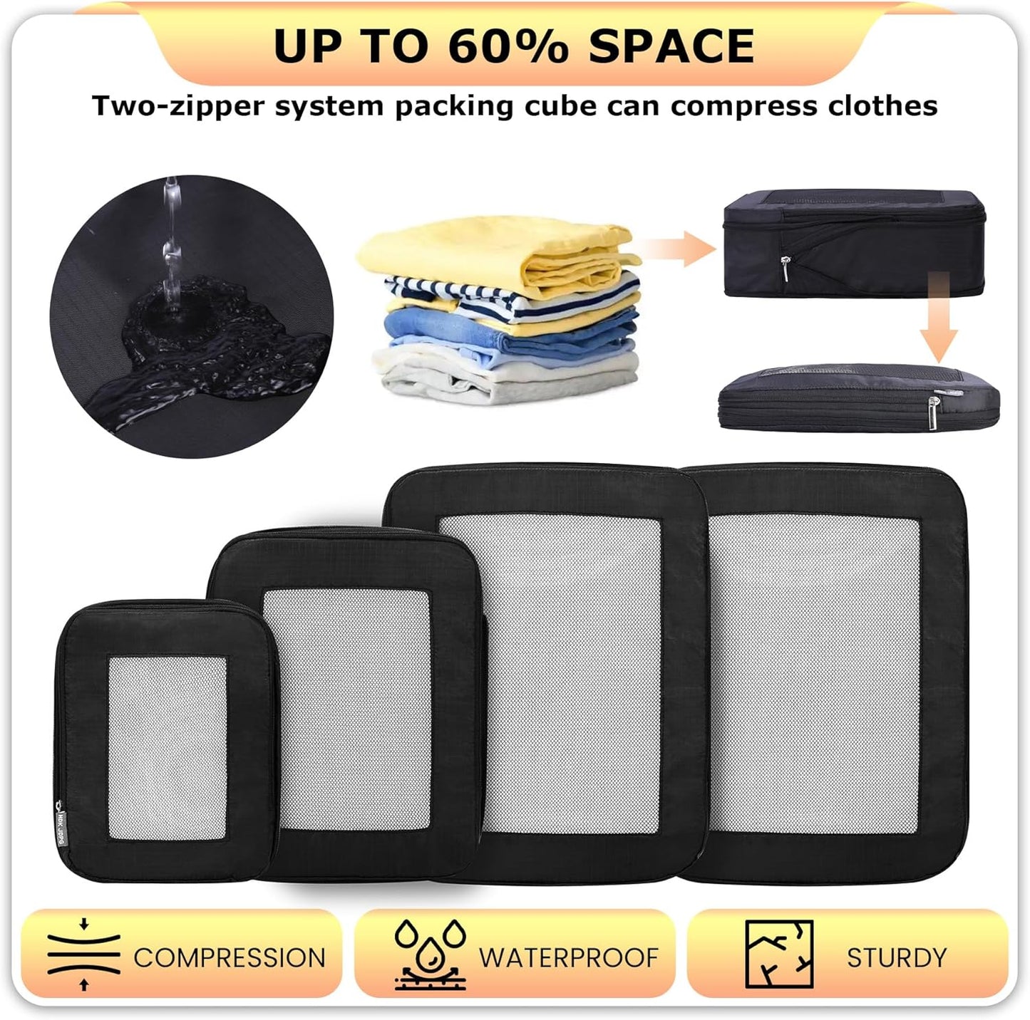 Ultralight Compression Packing Cubes Travel for Suitcases ,Compressible Mesh Packing Cubes for Travel Women Packing Organizers 4 Set