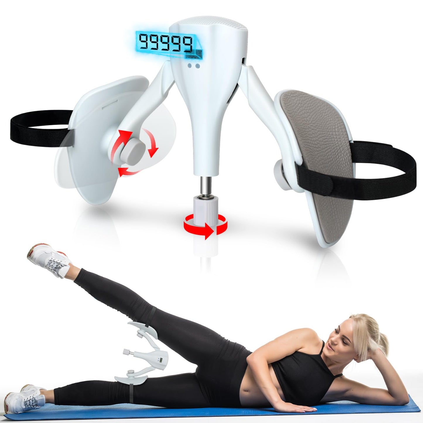 JNATER Thigh Master Inner Thigh Exerciser - 0-44 lbs Adjustable Resistance Kegel Exerciser Pelvic Floor Muscle Postpartum Thigh Workout Equipment Thigh Toner with 4 Straps for Home Office Gym Use