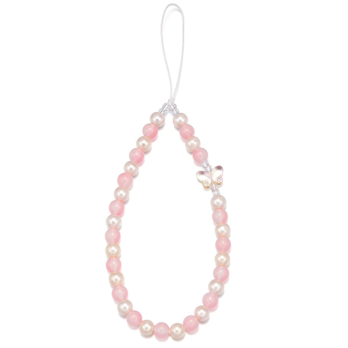 Cosace Phone Charms Beaded Phone Strap Phone Chain Butterfly Phone Wristlet Cute Bag Charm Y2k keychain Cell Phone Lanyards for Women PC-Bfly-Bead-Pink