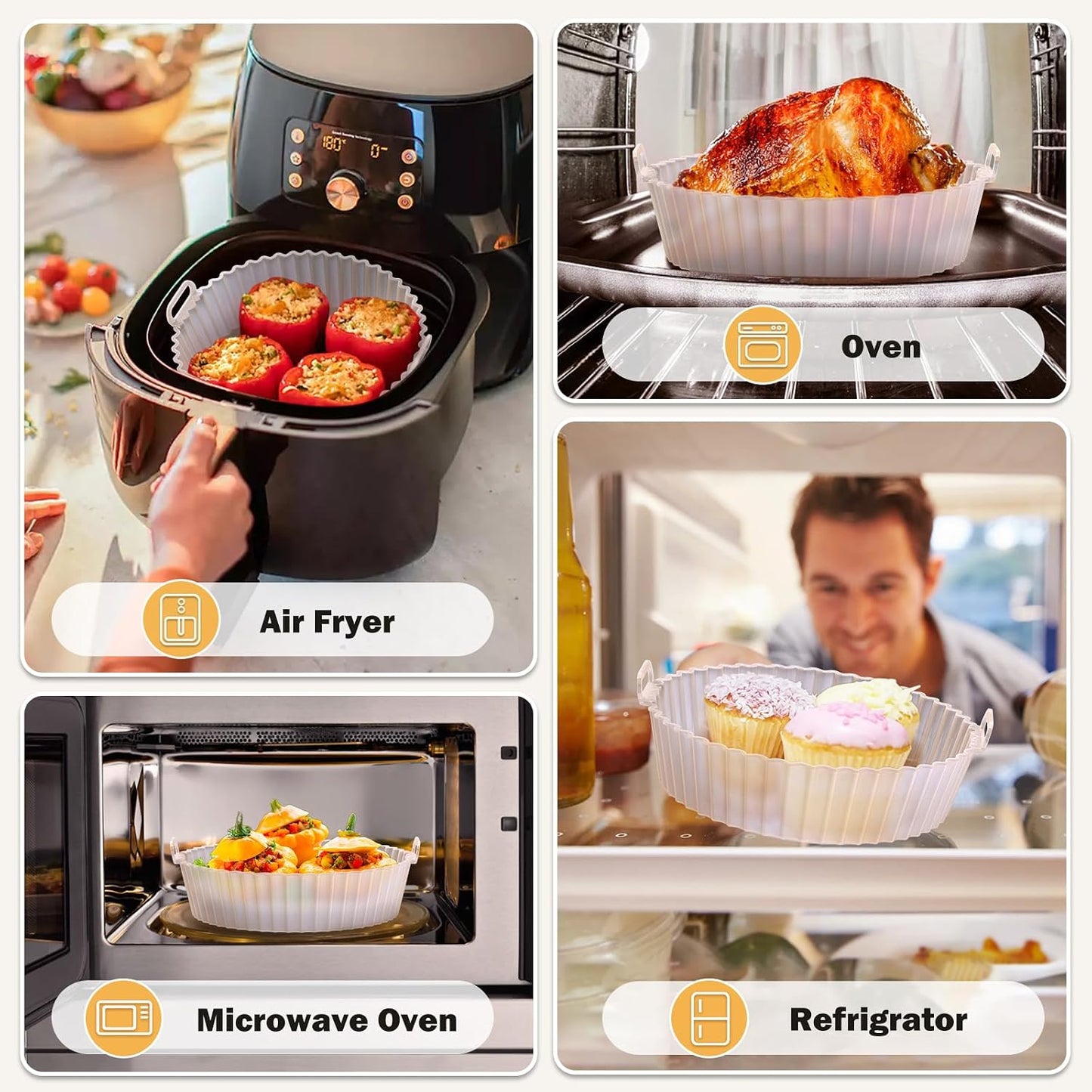 Air Fryer Silicone Liners 2 Pack, 8 Inch Transparent Reusable Air Fryer Basket Liners for 3-5 QT Basket, Non-Stick Airfryer Silicone Pot Oven Liner for Ninja Air Fryer, Microwave Accessories