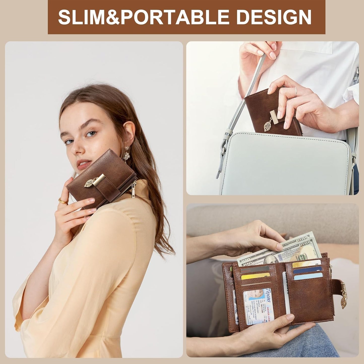 Small Wallet Women RFID Blocking Leather Bifold Wallet Credit Card Holder for Women Ladies Compact Wallet Mini Purse with Zipper Pocket