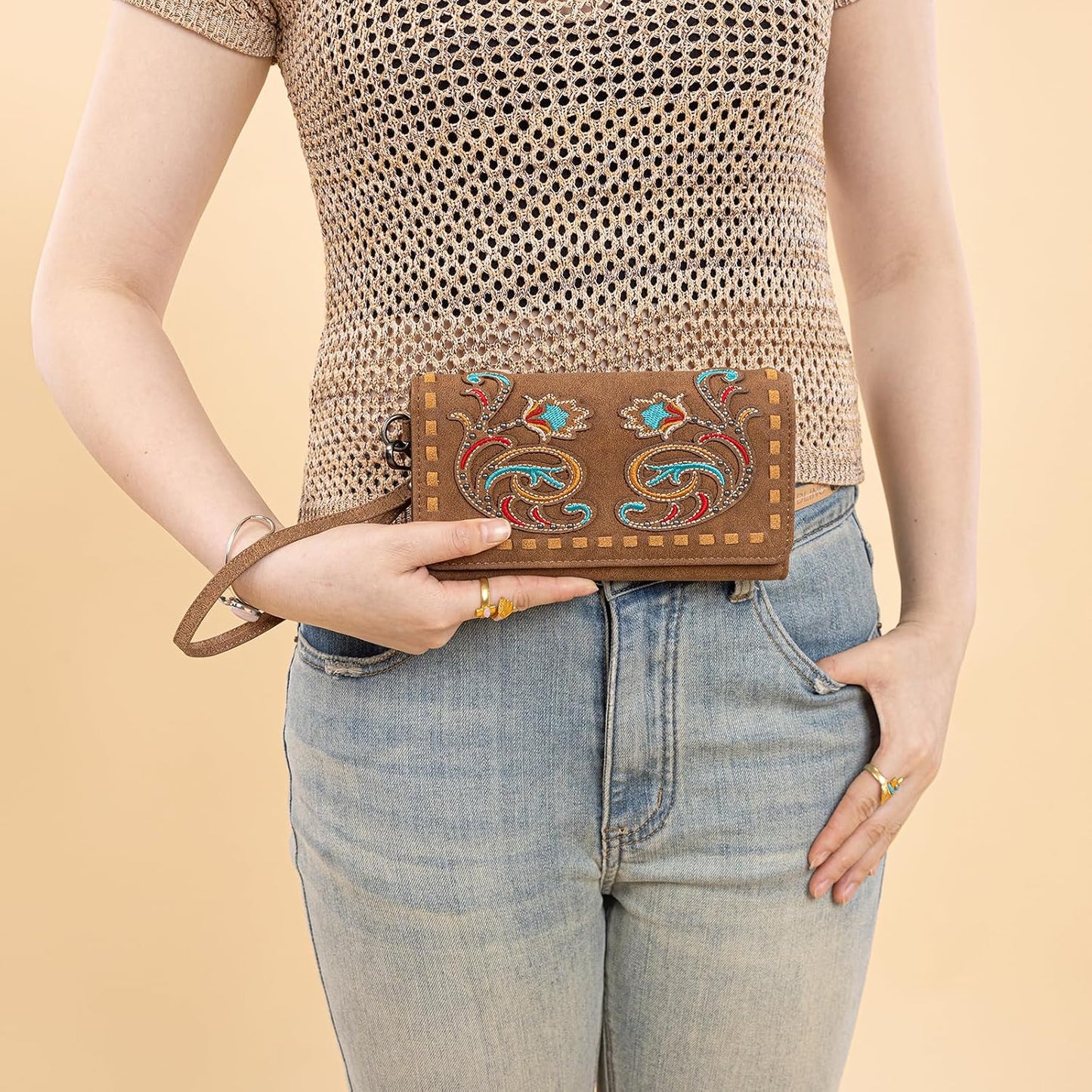 Wallet for Women Wristlet Wallet Ladies Felame Large Capacity Clutch Wallets MW1348-W002BR