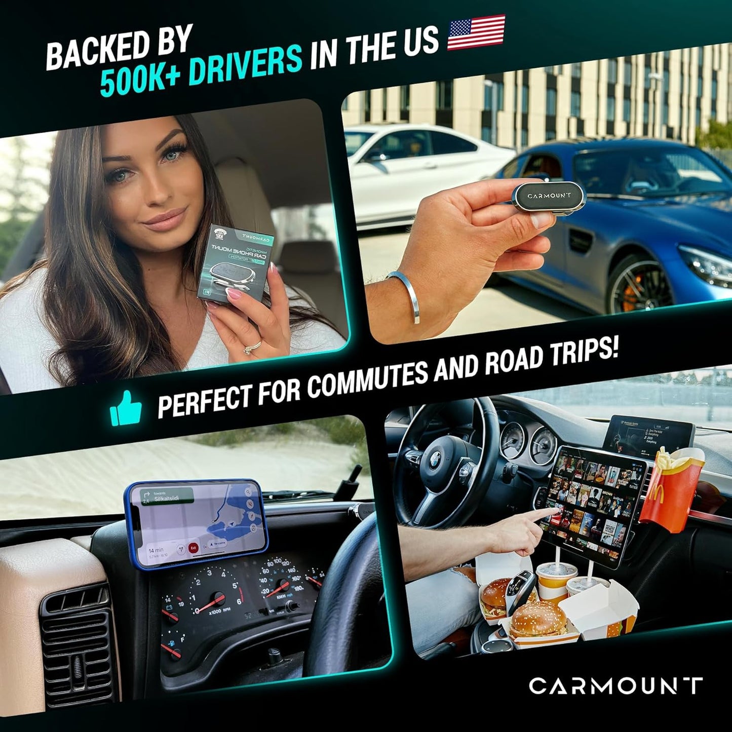 F1 Dashboard Car Mount (2-Pack) | Magnetic Phone Holder for Car, Ultra Strong 8X N52 Magnets, 360° Rotation, Universal Dash Mount for All Phones and Tablets | Car Mount Magnet for Ipad