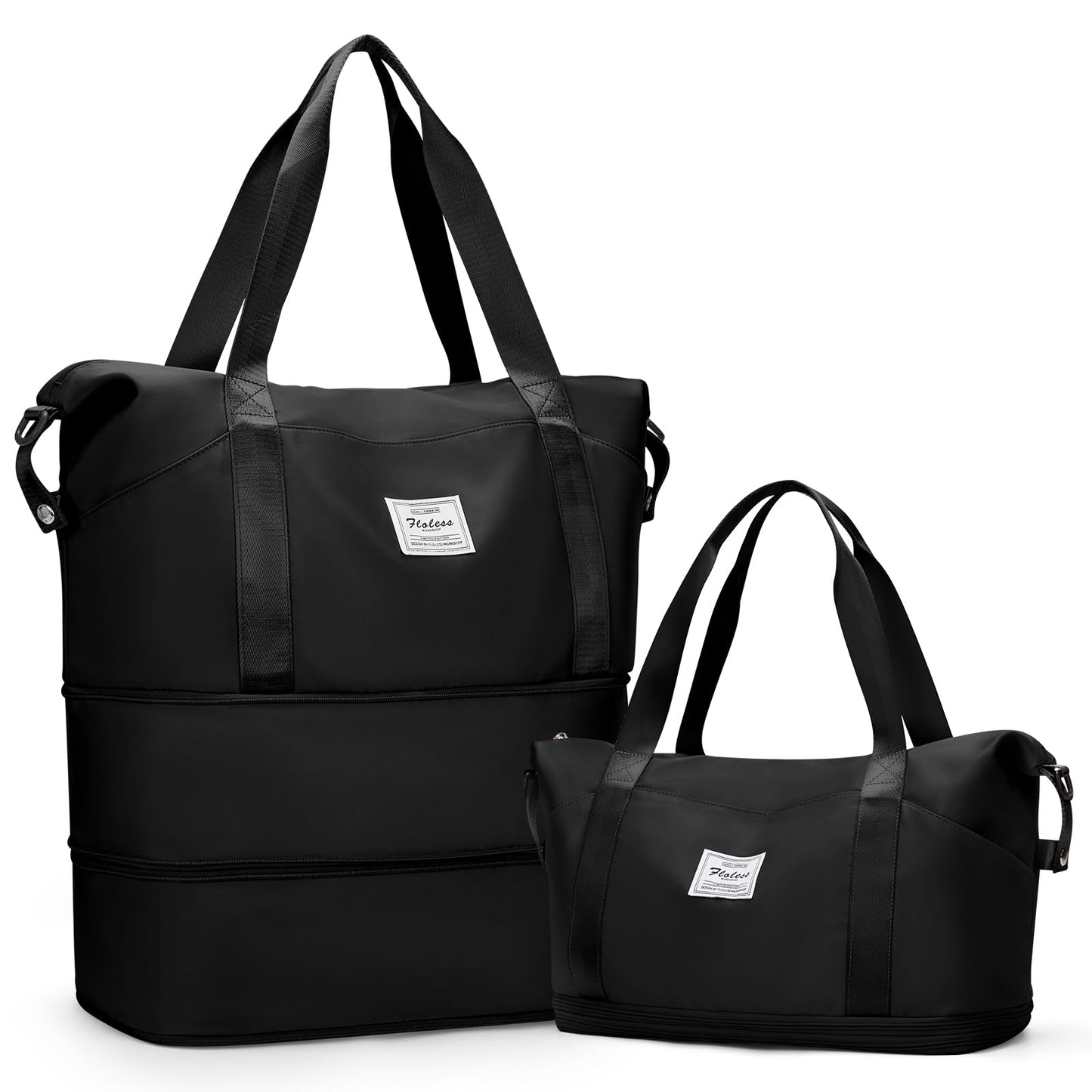 Expandable Travel Duffle Bag for Women Men Large Gym Bag Travel Tote Bags Waterproof Carry On Personal Item Bag Airline Approved Workout Weekender Bag for Overnight Trips with Luggage Sleeve Black