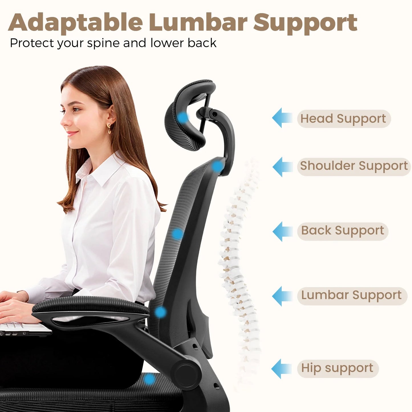 Office Chair Ergonomic Desk Chair, High Back Office Chair with Headrest, Big and Tall Comfy Home Office Desk Chair Lumbar Support Breathable Mesh Office Chair, Black