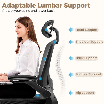 Office Chair Ergonomic Desk Chair, High Back Office Chair with Headrest, Big and Tall Comfy Home Office Desk Chair Lumbar Support Breathable Mesh Office Chair, Black
