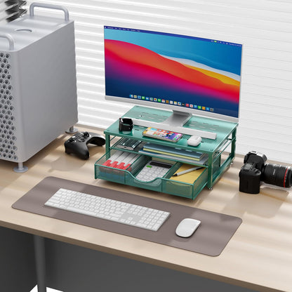 Computer Monitor Stand Riser, Office Organizer with Drawer, Office Organizers Storage for Classroom Office Supplies (Dark Green)