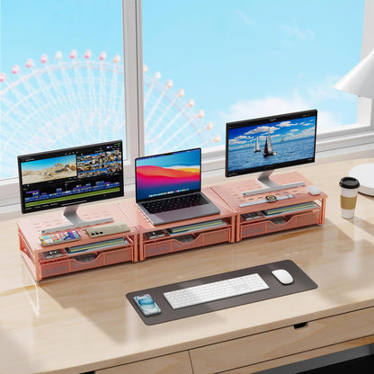 Computer Monitor Stand Riser, Office Organizer with Drawer, Office Organizers Storage for Classroom Office Supplies (Rose)
