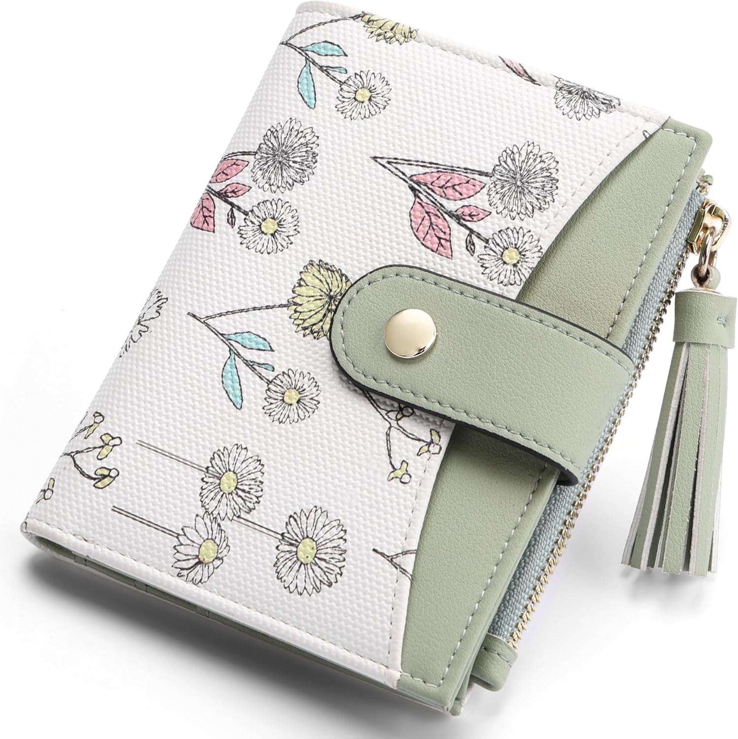 Small Wallet for Women RFID Blocking Tassle Bifold Slim Thin Leather Wallet Credit Card Holder Wallet Ladies Mini Wallet with Widened Zipper Pocket