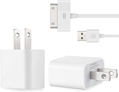 Certified 6 Feet 30 Pin USB Charging Cable with 5W USB Power Adapter for Iphone 4/4S, Iphone 3G/3GS, Ipad 1/2/3, Ipod Touch 1/2/3/4 (2 Pack)