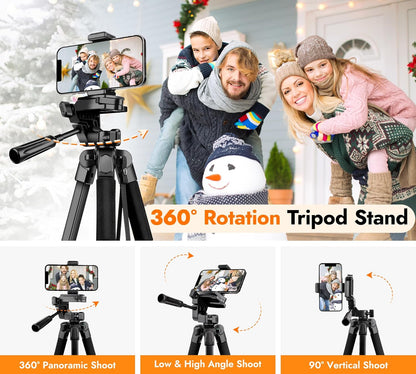Phone Tripod Stand - 67" Aluminum Extendable Tripod with Remote, Portable Tripods for Iphone Photos Selfie & Video, Compatible with Iphone DSLR Camera Projector