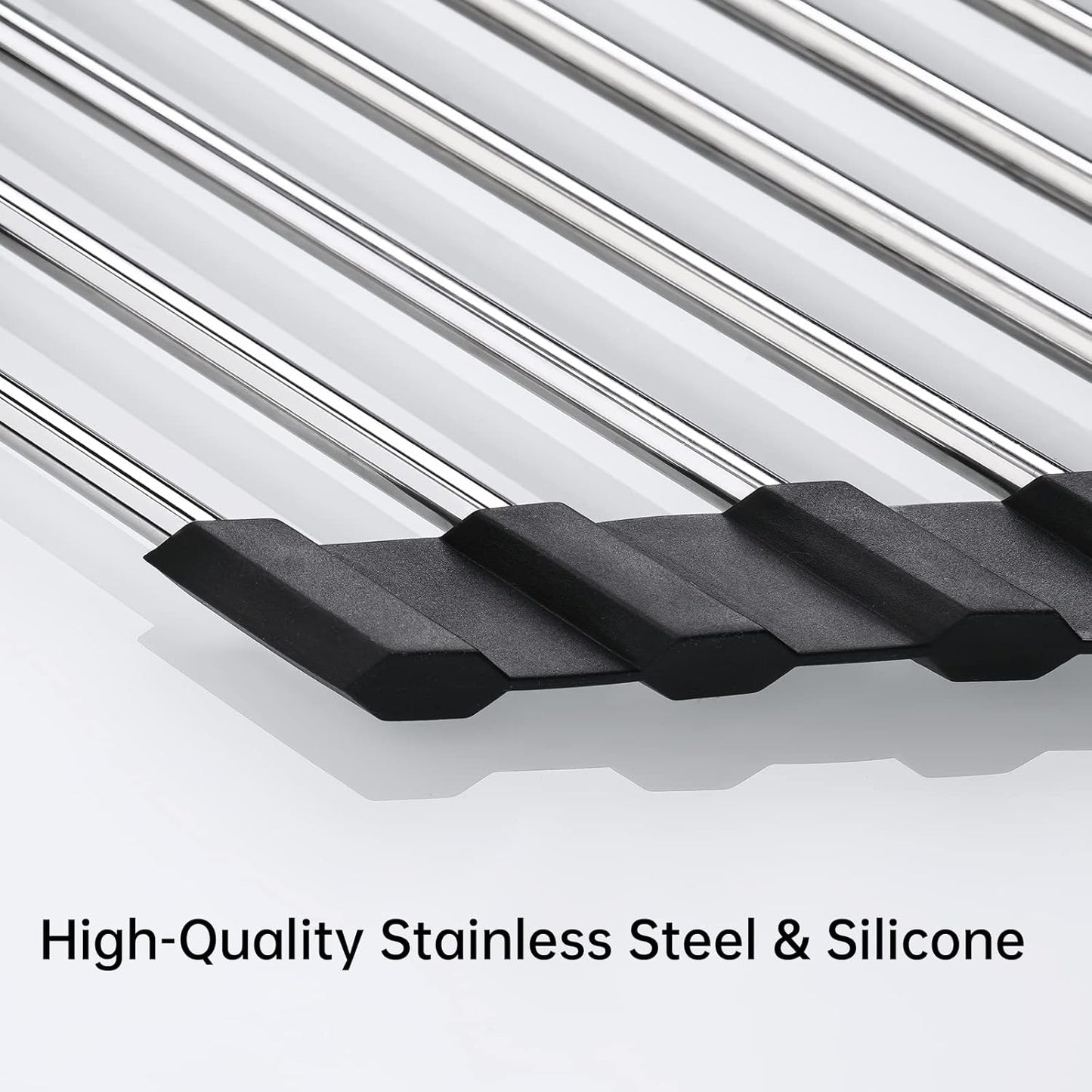 Foldable Stainless Steel Triangle Roll-Up Dish Drying Rack for Small Sink Corners - Over-The-Sink Multipurpose Kitchen Drainer, Rustproof Organizer, Trivet and Shelf - Space-Saving (Black)