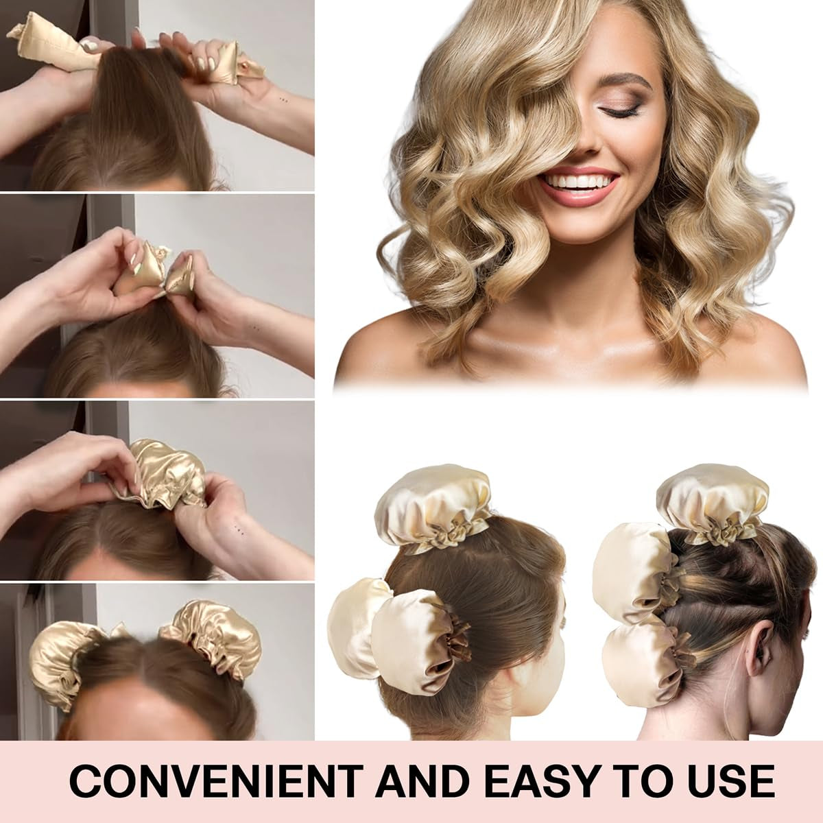 3Sets/6Pcs  New Satin Heatless Hair Curler,Hair Rollers for Heatless Curls with Hair Caps,Soft Heatless Curling Rod Headband for All Hair T,No Heat Curling to Sleep in Overnight (4-Olive Green)