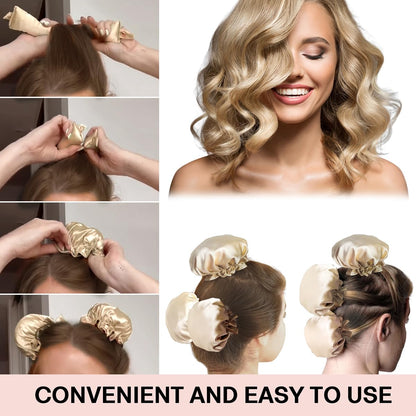 3Sets/6Pcs  New Satin Heatless Hair Curler,Hair Rollers for Heatless Curls with Hair Caps,Soft Heatless Curling Rod Headband for All Hair T,No Heat Curling to Sleep in Overnight (4-Olive Green)