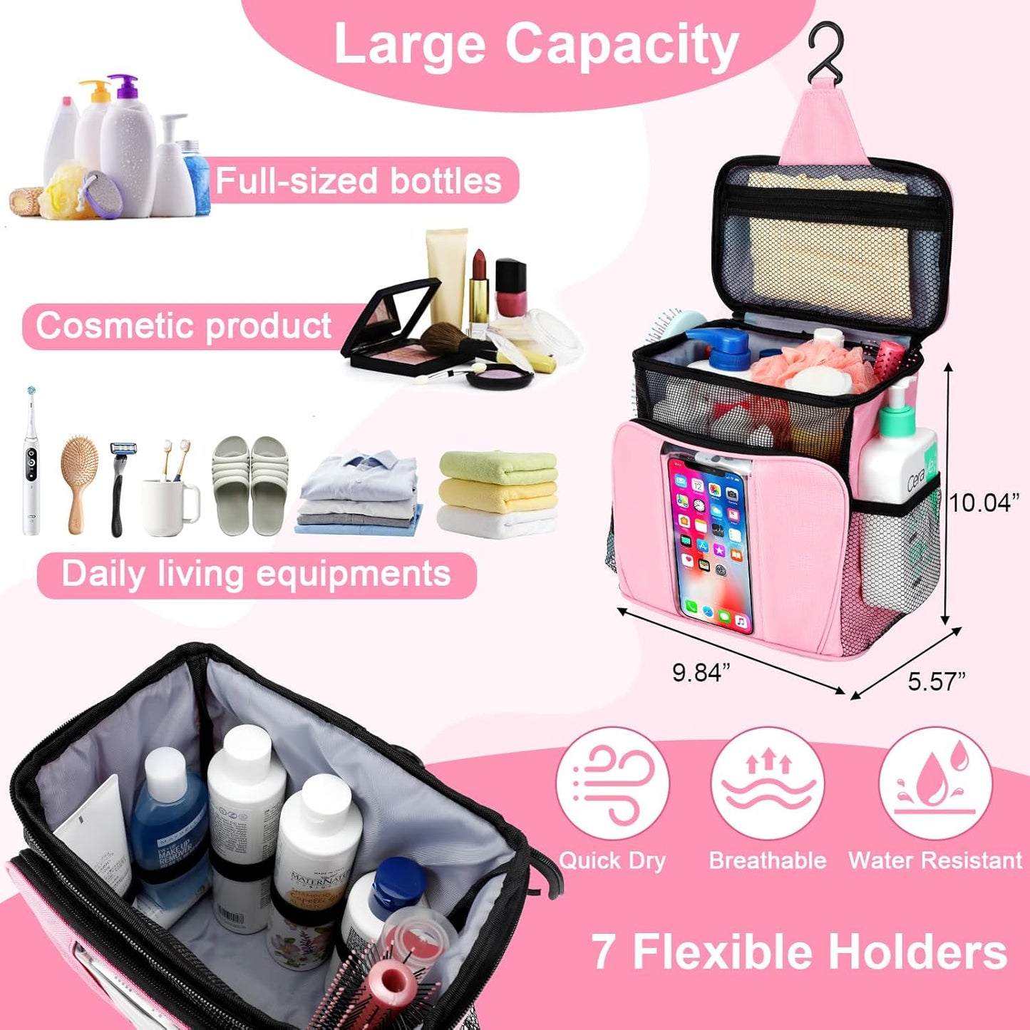 College Dorm Room Essentials for Girls, Quick Dry Mesh Shower Caddy, Travel Cruise Ship Essentials,Travel Toiletry Bag for Women, Large Makeup Organizer for Full-Sized Toiletries Gifts for Women