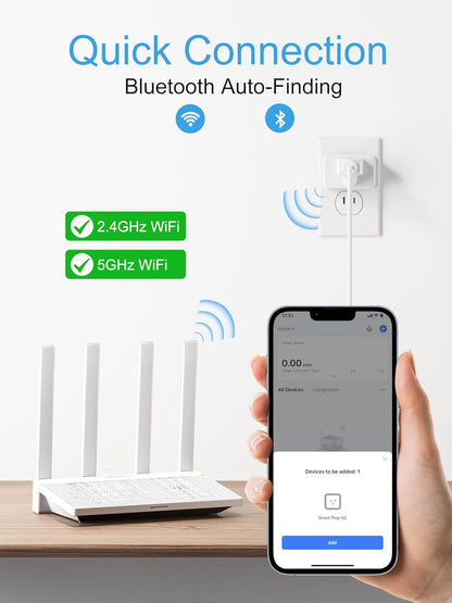 Mini Smart Plug 𝟓𝐆𝐇𝐳 𝐖𝐢-𝐅𝐢 𝐂𝐨𝐦𝐩𝐚𝐭𝐢𝐛𝐥𝐞 𝟏𝟓𝐀, Smart Plugs That Work with Alexa & Google Home & Smartthings, Energy Monitor, Remote Control, Timer & Schedule, Wi-Fi Plugs