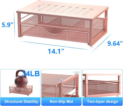Computer Monitor Stand Riser, Office Organizer with Drawer, Office Organizers Storage for Classroom Office Supplies (Rose)