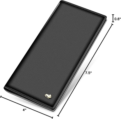 RFID Bifold Wallets Slim Credit Card Wallet Real Leather Mens Long Wallet with Zipper Coin Pocket