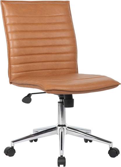 Modern Vinyl Armless Hospitality Office Chair, Caramel