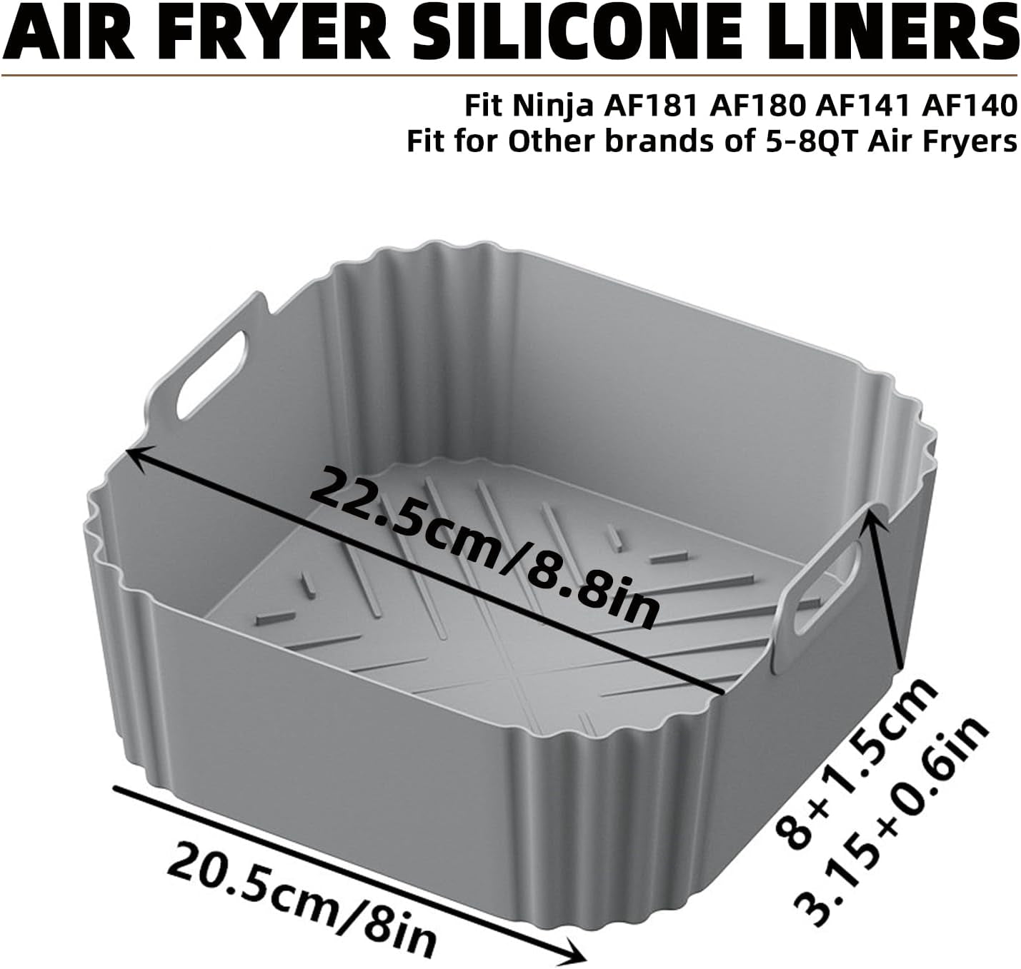 Silicone Air Fryer Liners for Ninja Pro XL AF141 AF140 AF181 Af180,2Pack 8.8Inch Square Airfryer Silicone Liners Reusable Basket for Cosori,Chefman,Instant Pot,Philips,Other 5-8QT Air Fryer