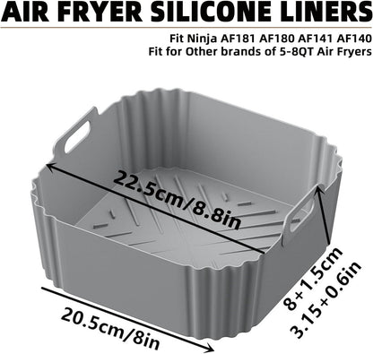 Silicone Air Fryer Liners for Ninja Pro XL AF141 AF140 AF181 Af180,2Pack 8.8Inch Square Airfryer Silicone Liners Reusable Basket for Cosori,Chefman,Instant Pot,Philips,Other 5-8QT Air Fryer