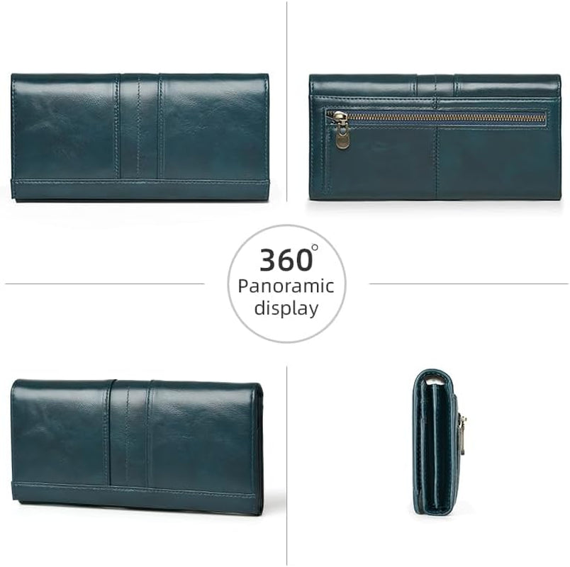 RFID Blocking Wallets for Women Leather Long Ladies Wallet Bifold Womens Wallet with Coin Pocket ID Window,Blue