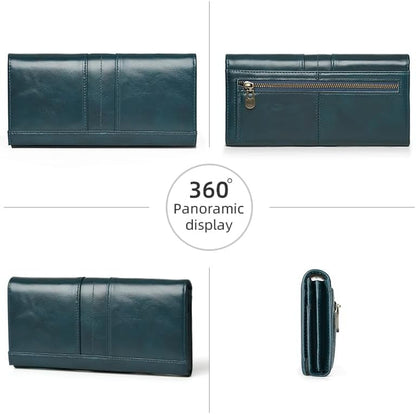 RFID Blocking Wallets for Women Leather Long Ladies Wallet Bifold Womens Wallet with Coin Pocket ID Window,Blue