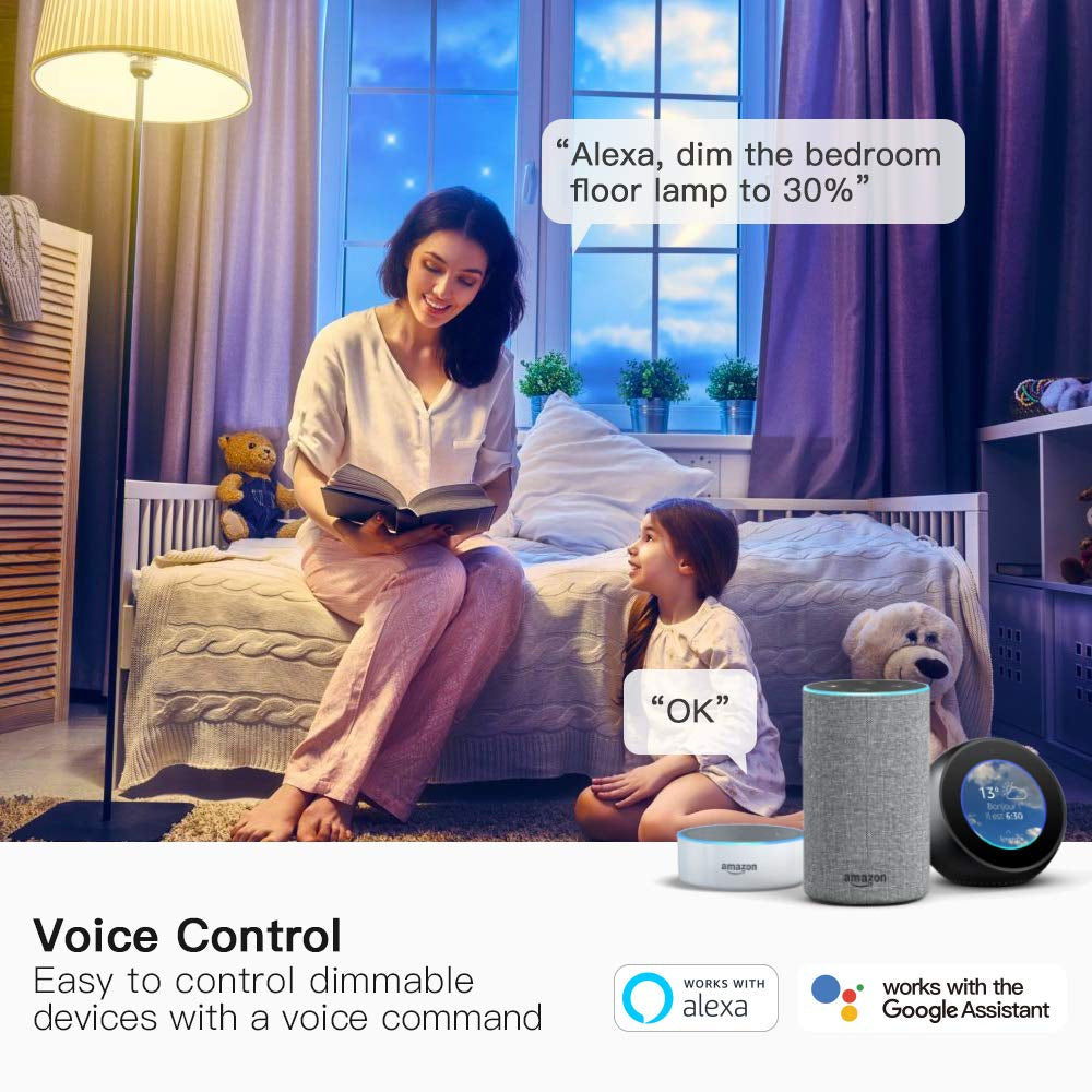 Dimmable Smart Plug 2 Pack, 2.4Ghz Smart Plug Works with Alexa, Google Home and Smartthings, for Dimmable LED, CFL, Incandescent and Halogen Lamps, Sunrise and Sunset Simulation, Sleep Aid