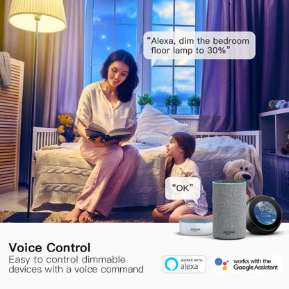 Dimmable Smart Plug 2 Pack, 2.4Ghz Smart Plug Works with Alexa, Google Home and Smartthings, for Dimmable LED, CFL, Incandescent and Halogen Lamps, Sunrise and Sunset Simulation, Sleep Aid