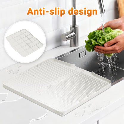 Silicone Dish Drying Mat for Kitchen Counter,Dish Drying Pad,Non-Slip Drain Pad with Built-In Drain,Heat Resistant Stone Drying Mat,15.8"X 13",Cream，1Set