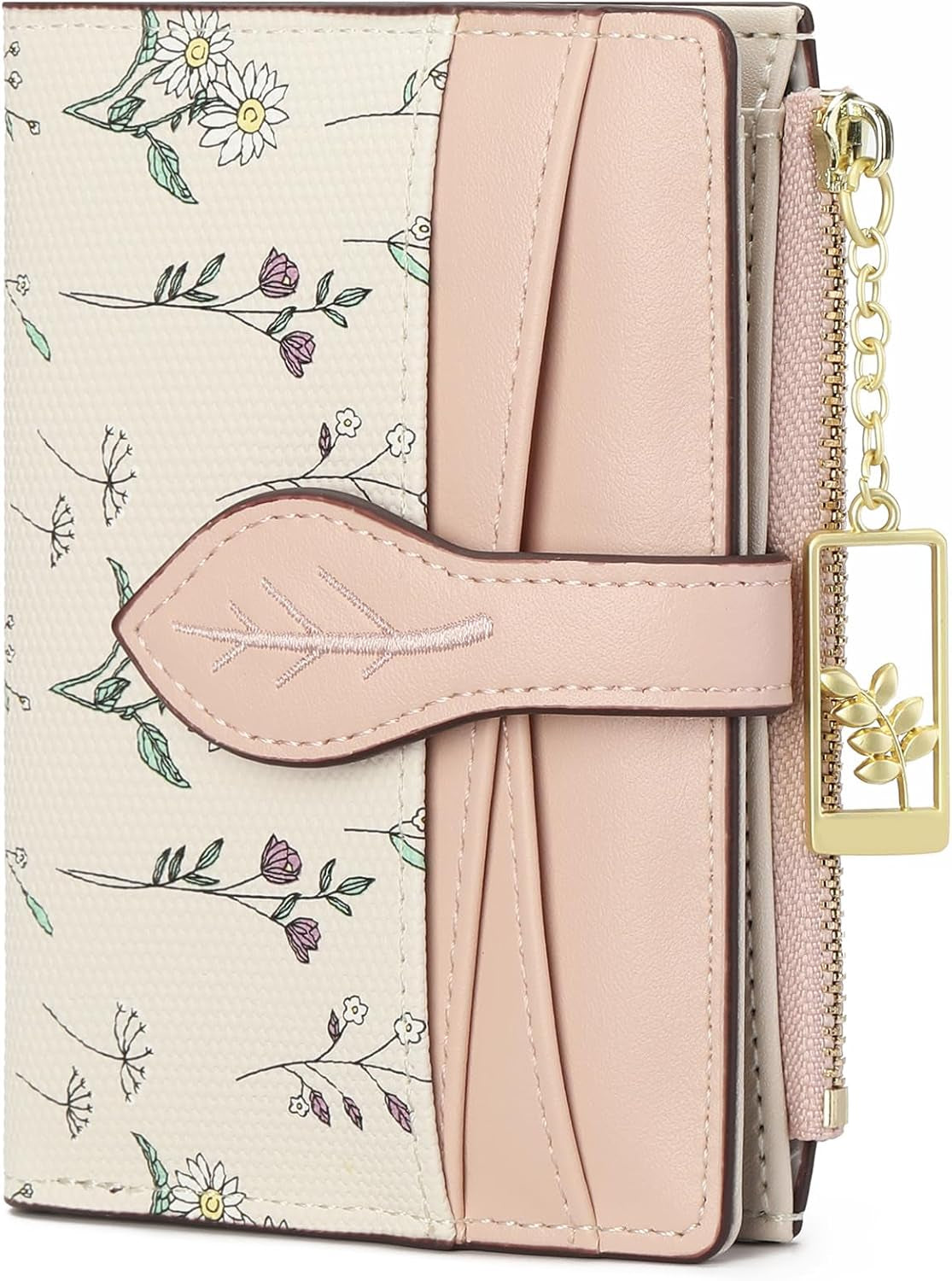Small Wallets for Women RFID Blocking Bifold Floral Vegan Leather Wallet Card Holder with Zipper Pocket ID Window