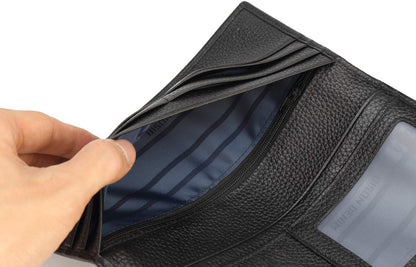 RFID Bifold Wallets Slim Credit Card Wallet Real Leather Mens Long Wallet with Zipper Coin Pocket
