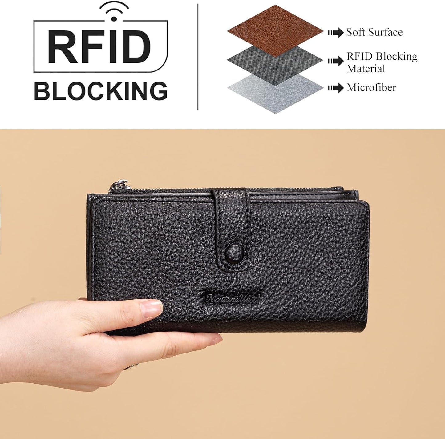 Women'S Wallet Bifold RFID Blocking Wallets Large Capacity Card Holder Wallets with Zipper Coin Pocket