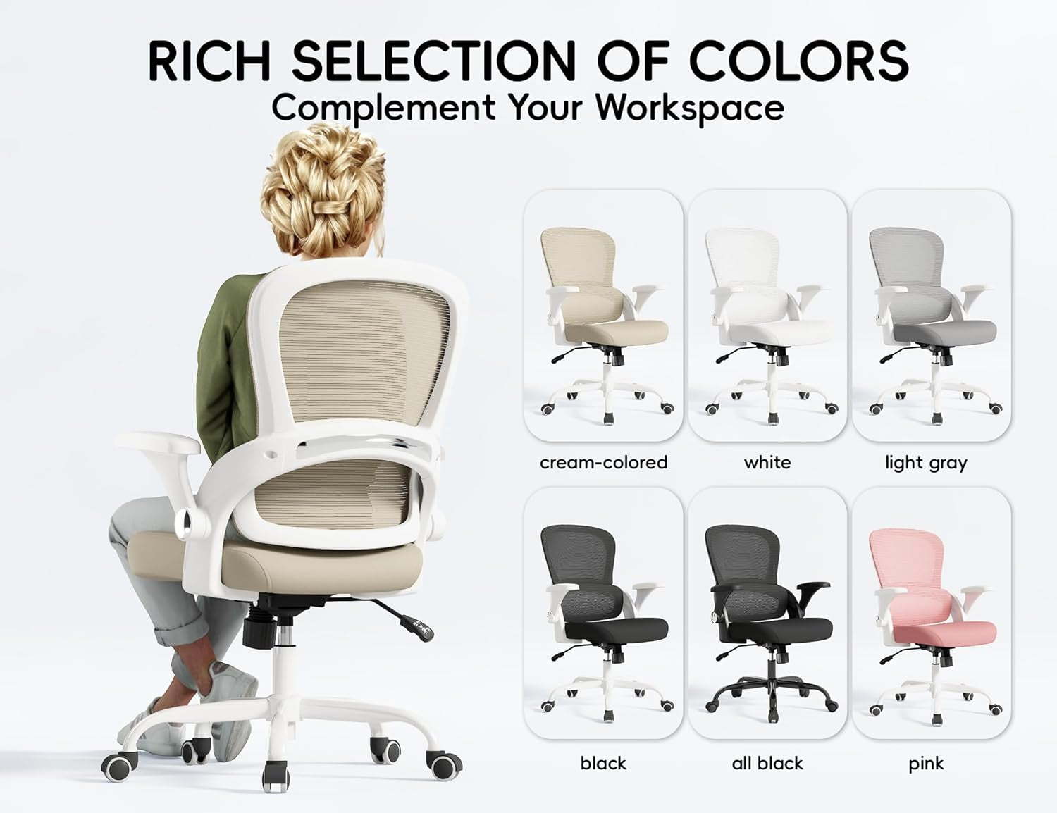 Office Chair - Ergonomic Office Chair with Back Support, Home Office Desk Chairs, Comfy Desk Chair, Computer Chair, 330Lbs Wide Seat Big and Tall Office Chairs for Office Workers (Beige)