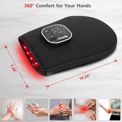 Rechargeable LED near Infrared Light Therapy Glove，Red Light Therapy for Hand Pain Relief with 660Nm Red & 850Nm Infrared Light