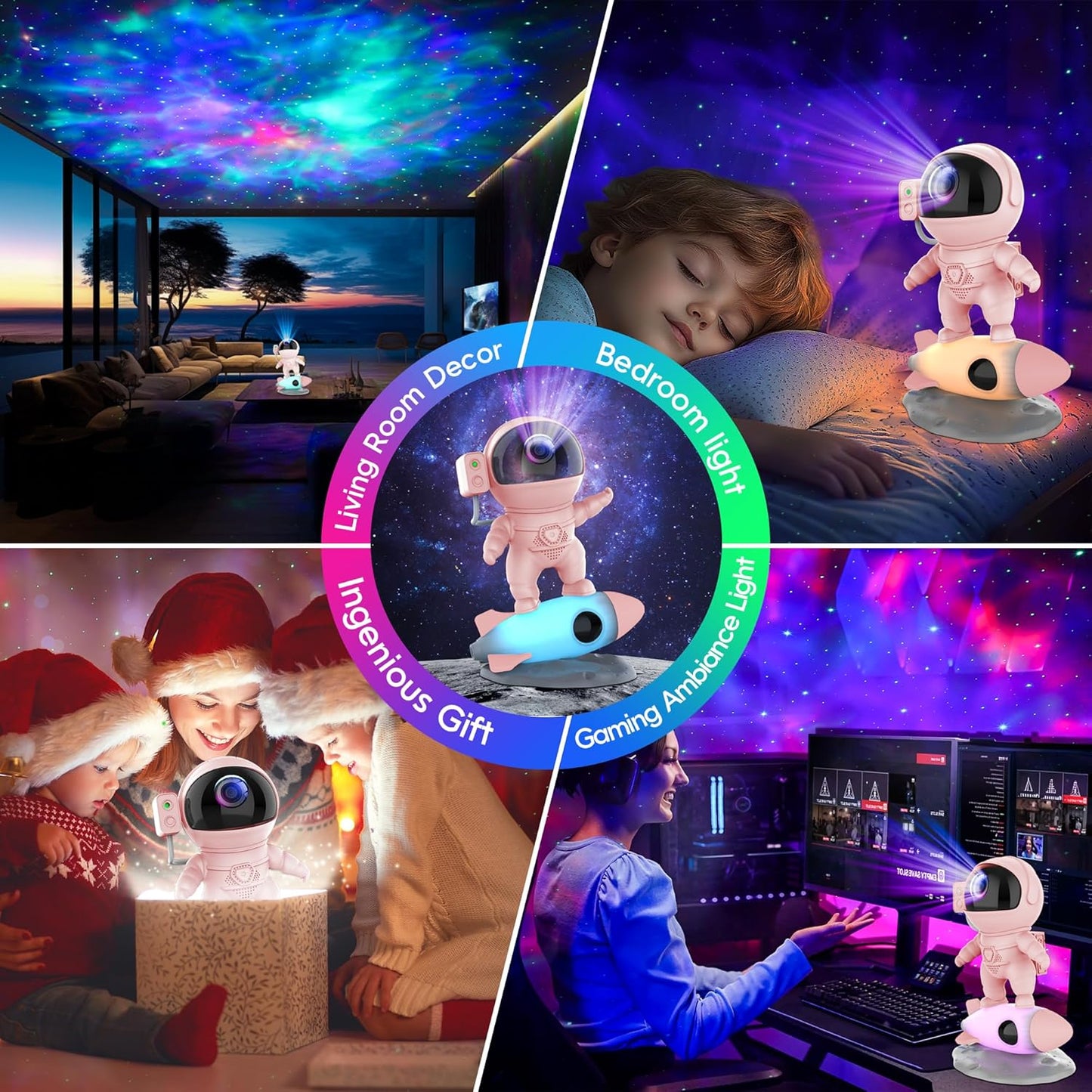 Astronaut Galaxy Projector, Star Nebula Projector with Rocket Lamp, Night Lights LED Star Projectors for Bedroom, Remote Control, White Noises, Bluetooth Speaker for Bedroom