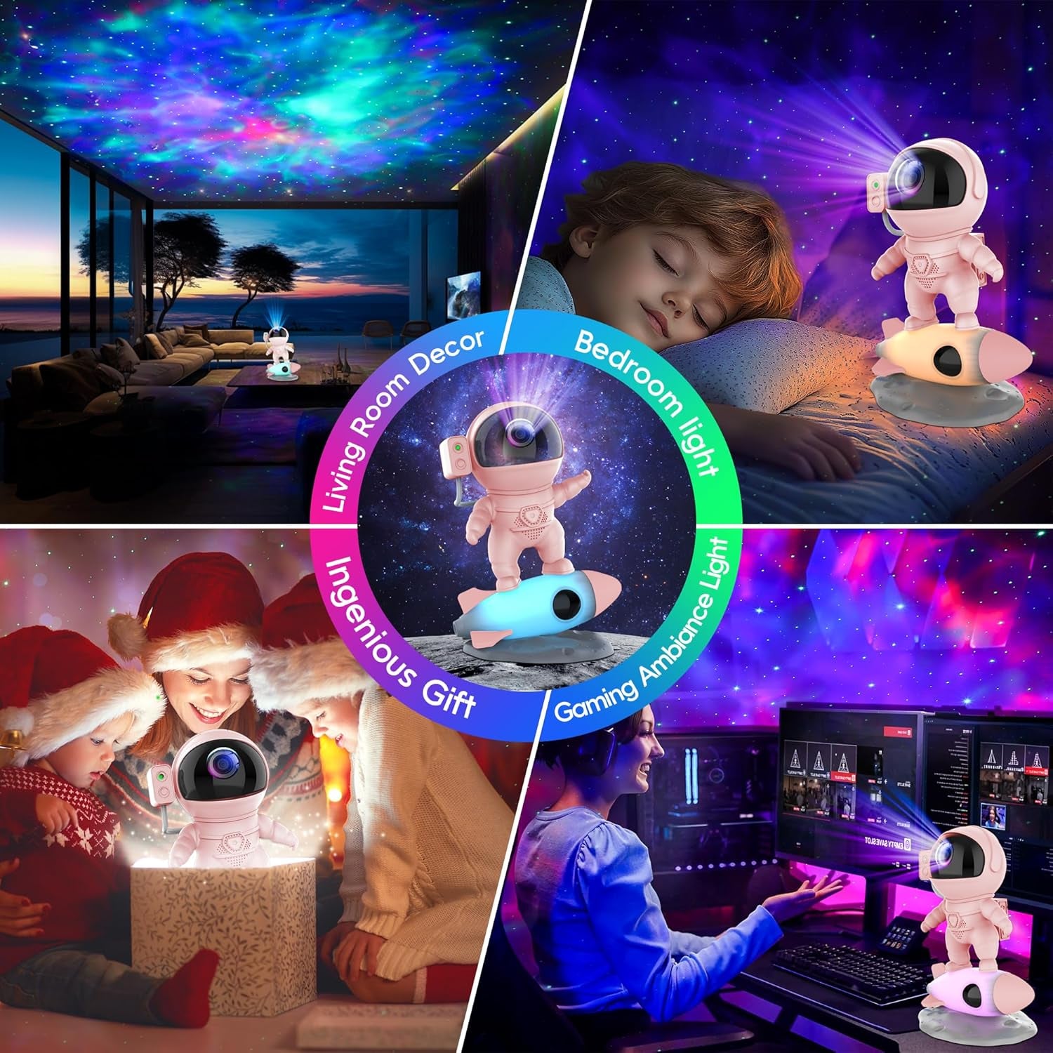 Astronaut Galaxy Projector, Star Nebula Projector with Rocket Lamp, Night Lights LED Star Projectors for Bedroom, Remote Control, White Noises, Bluetooth Speaker for Bedroom