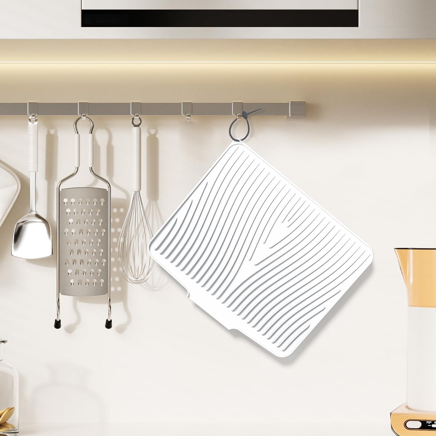 Silicone Dish Drying Mat for Kitchen Counter,Dish Drying Pad,Non-Slip Drain Pad with Built-In Drain,Heat Resistant Stone Drying Mat,15.8"X 13",Ivory