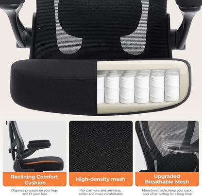 Office Chair Ergonomic Office Chair with Lumbar Support, Head Support, Rocking Function, Filp-Up Armrests, Mesh High Back Chair Home Office Desk Chair, Suitable for Home, Office, Black